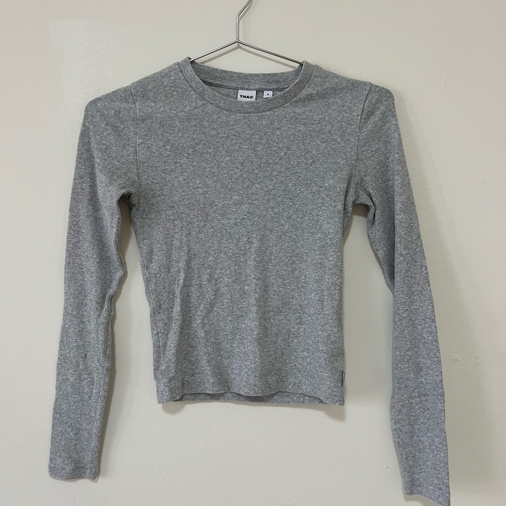 Aritzia TNA HomeStretch™ Rib Crew Longsleeve in Heather Chrome Grey